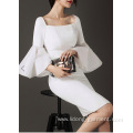 Women Slim Waist Flare Sleeve Dress